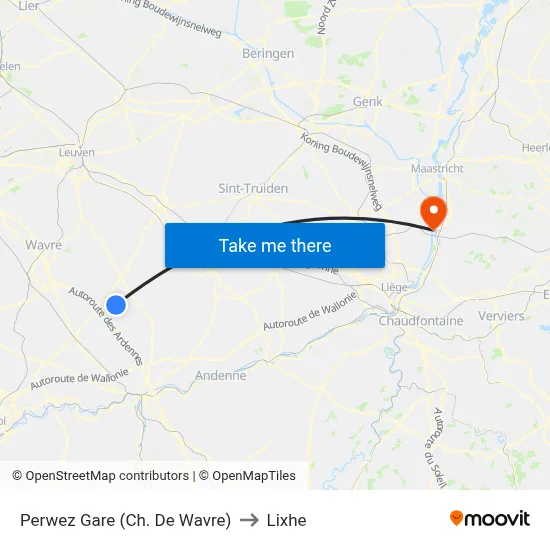 Perwez Station (Wavre Road) to Lixhe map