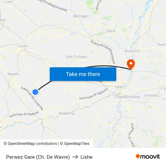 Perwez Station (Wavre Road) to Lixhe map