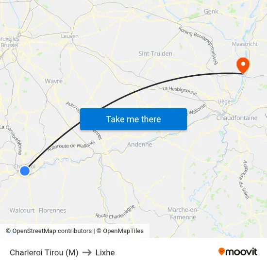 Charleroi Tirou (M) to Lixhe map