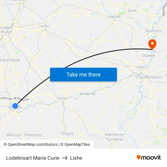 Lodelinsart Marie Curie to Lixhe map