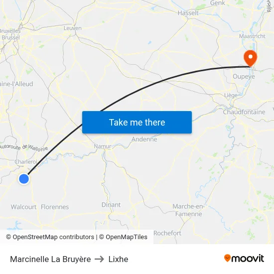 Marcinelle La Bruyère to Lixhe map