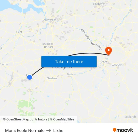Mons Ecole Normale to Lixhe map