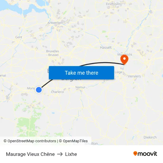 Maurage Vieux Chêne to Lixhe map