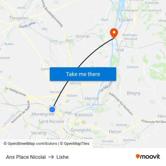 Ans Place Nicolaï to Lixhe map