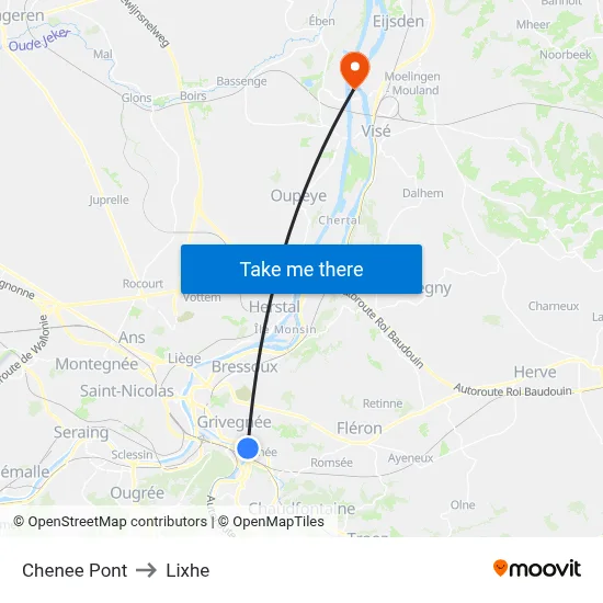Chenee Bridge to Lixhe map