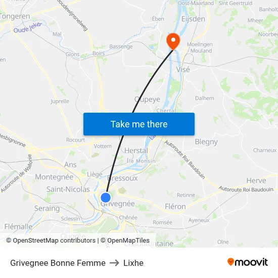 Grivegnee Bonne Femme to Lixhe map