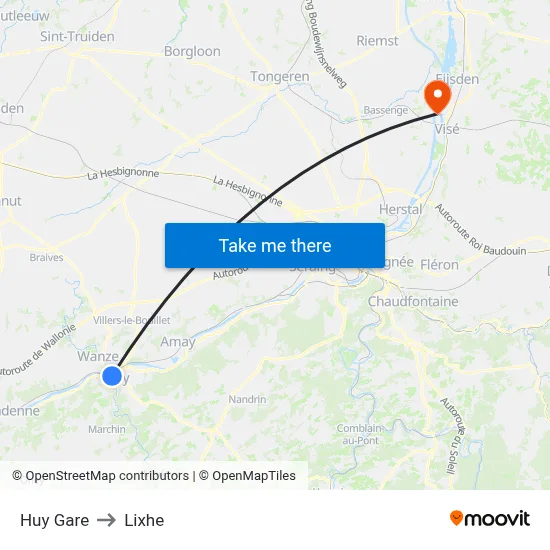 Huy Station to Lixhe map