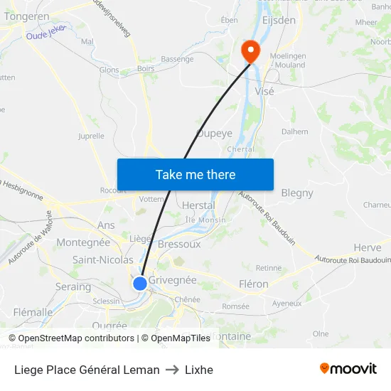 Liege General Leman Square to Lixhe map