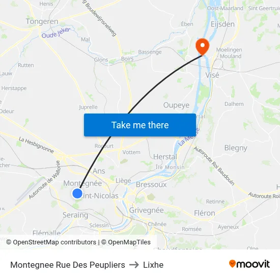 Montegnee Poplar Street to Lixhe map