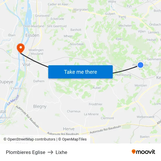 Plombieres Eglise to Lixhe map
