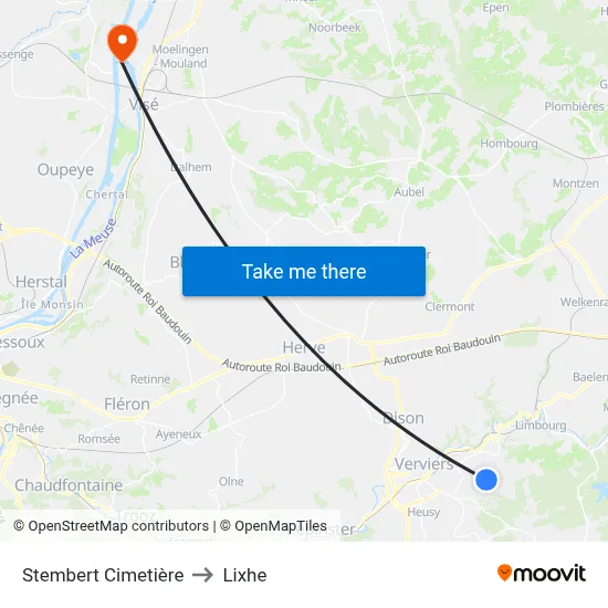 Stembert Cemetery to Lixhe map