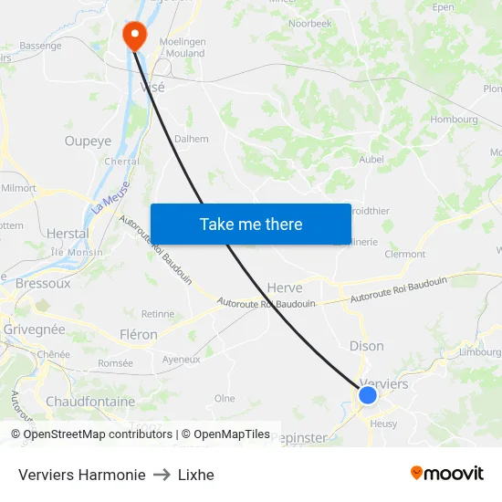 Verviers Harmonie to Lixhe map