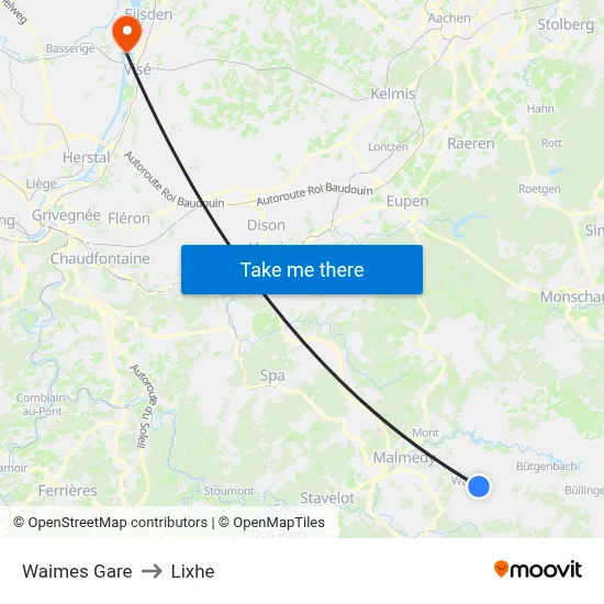 Waimes Station to Lixhe map