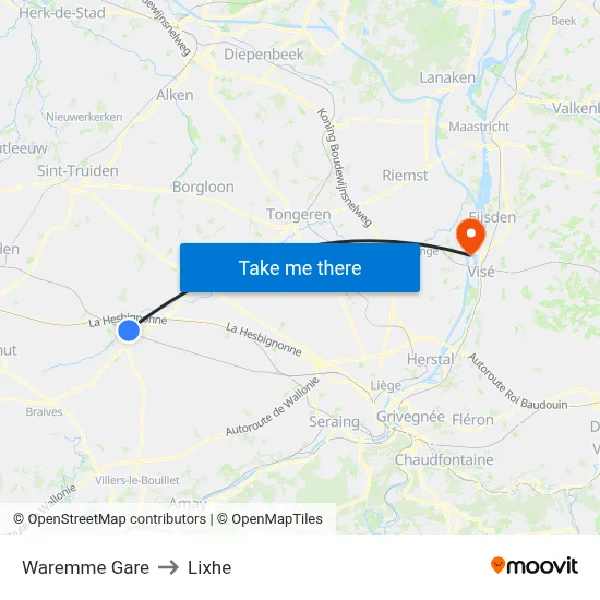 Waremme Station to Lixhe map