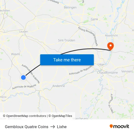 Gembloux Four Corners to Lixhe map