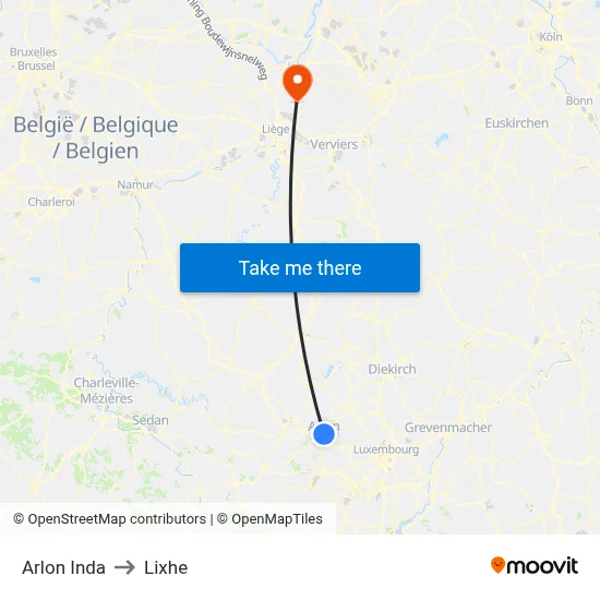 Arlon Inda to Lixhe map