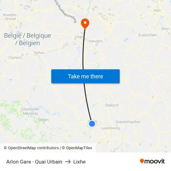Arlon Gare - Quai Urbain to Lixhe map