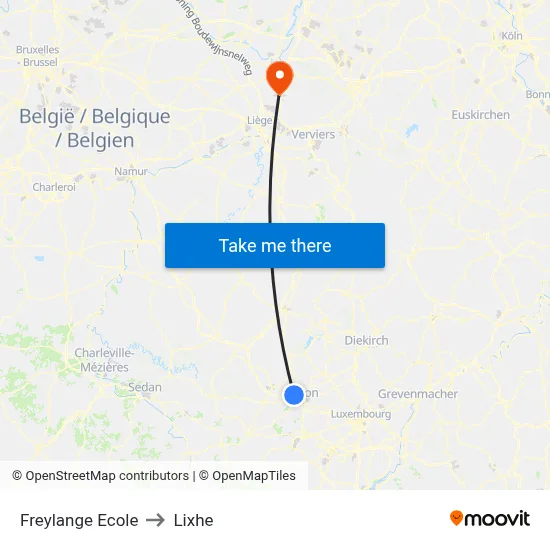 Freylange Ecole to Lixhe map