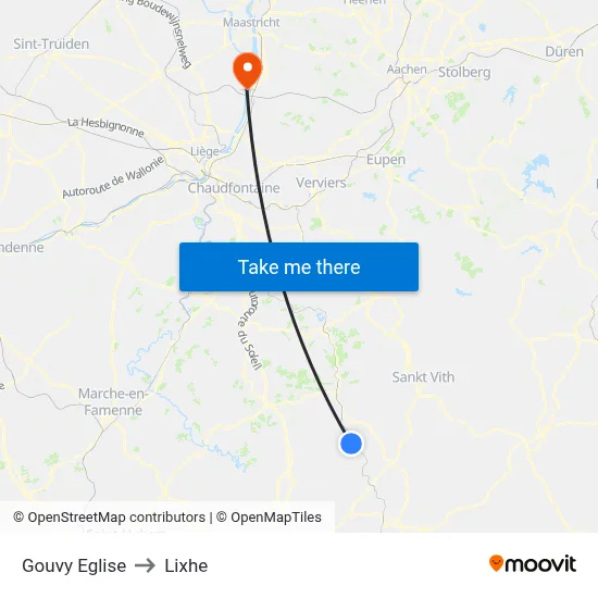 Gouvy Church to Lixhe map