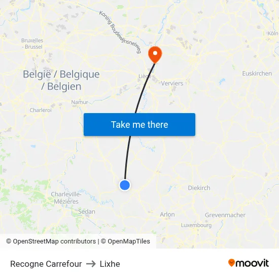 Recogne Crossroads to Lixhe map