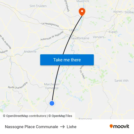 Nassogne Town Square to Lixhe map