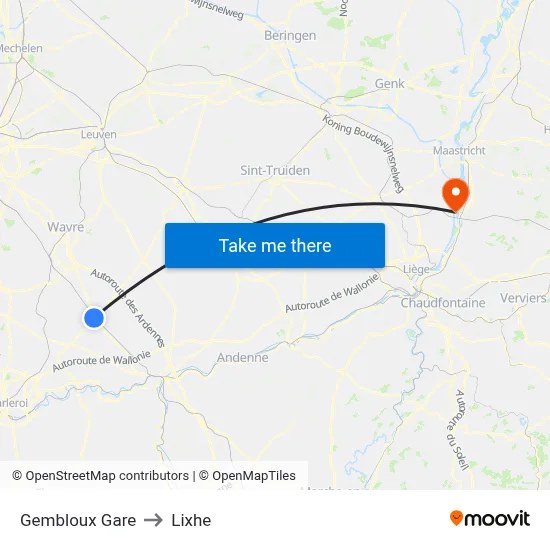 Gembloux Station to Lixhe map