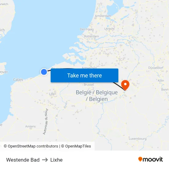 Westende Beach to Lixhe map
