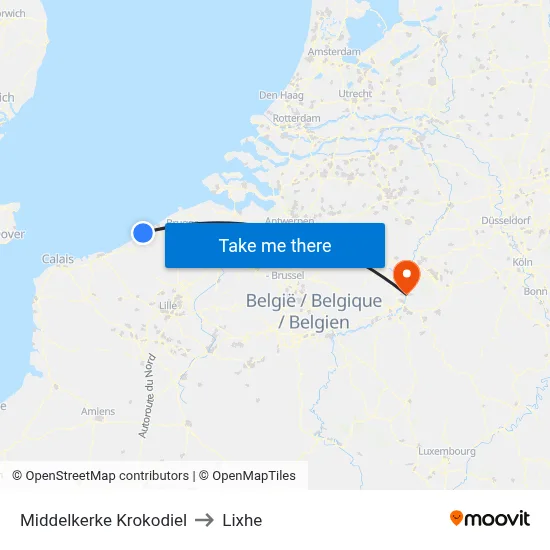 Middelkerke Krokodiel to Lixhe map