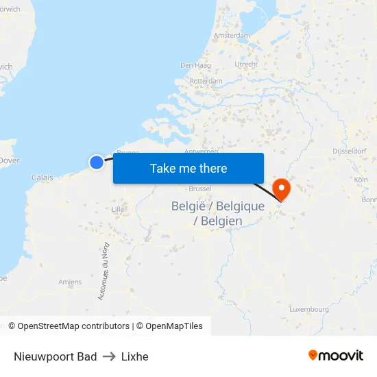 Nieuwpoort Beach to Lixhe map