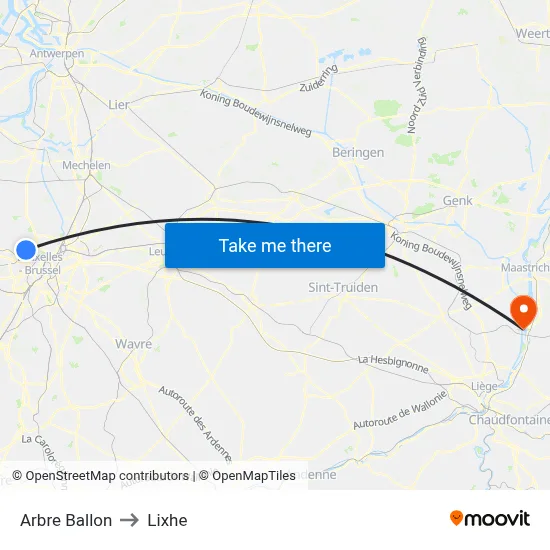 Arbre Balloon to Lixhe map