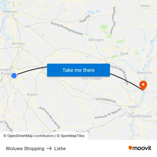 Woluwe Shopping to Lixhe map