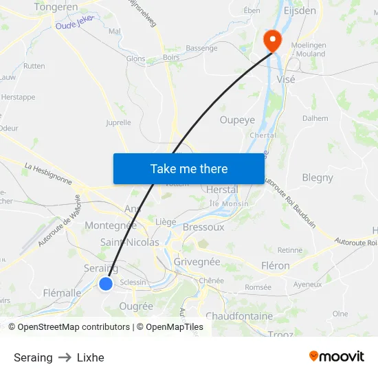 Seraing to Lixhe map