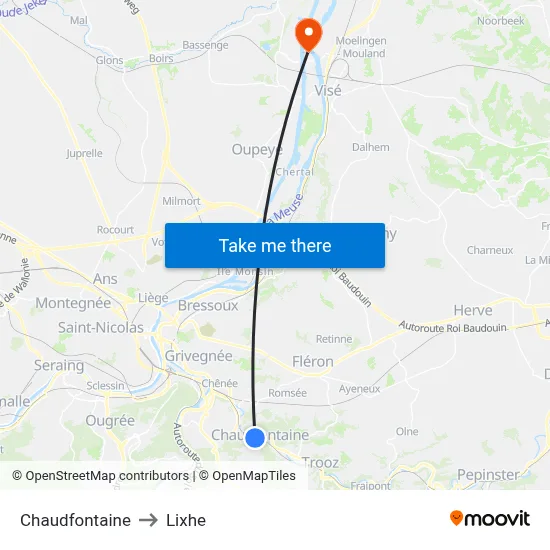Chaudfontaine to Lixhe map