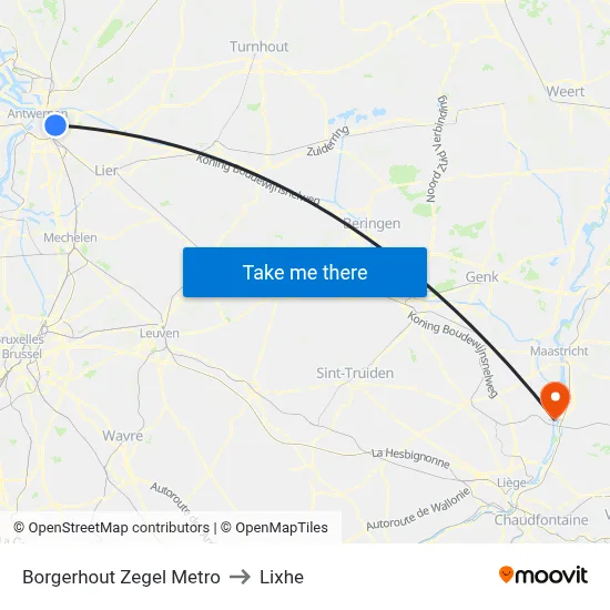 Borgerhout Zegel Metro to Lixhe map