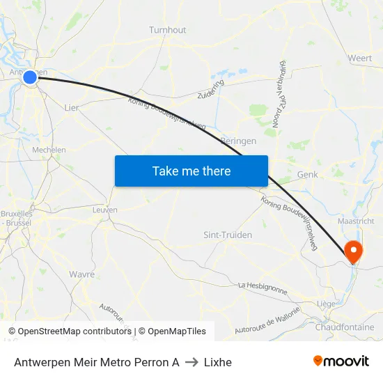 Antwerpen Meir Metro Perron A to Lixhe map
