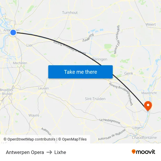 Antwerp Opera to Lixhe map