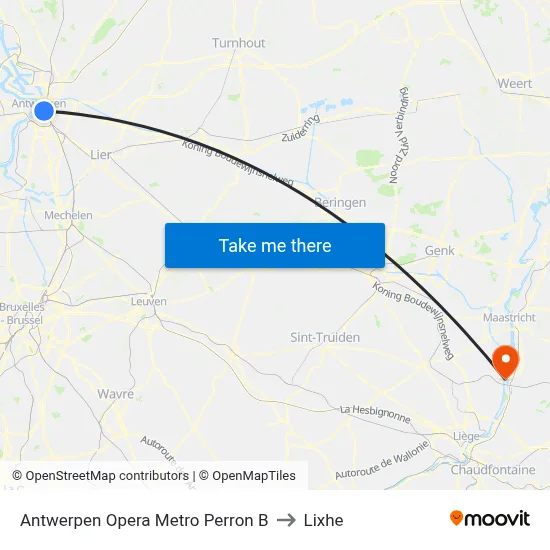 Antwerp Opera Metro Platform B to Lixhe map