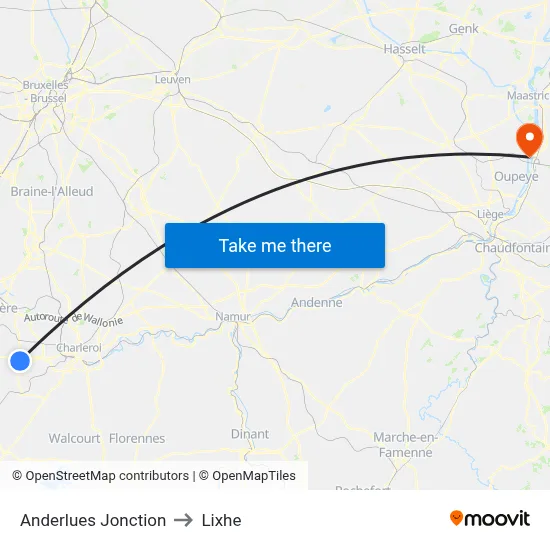 Anderlues Jonction to Lixhe map