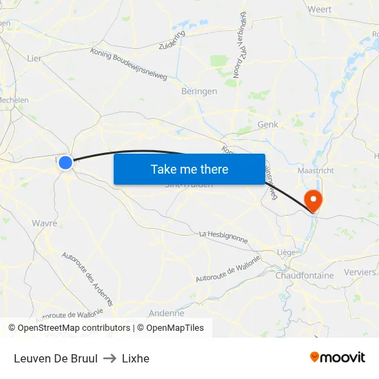 Leuven De Bruul to Lixhe map