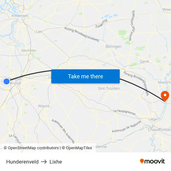 Hunderenveld to Lixhe map