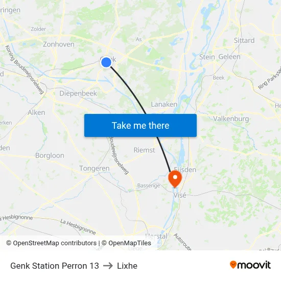 Genk Station Platform 13 to Lixhe map