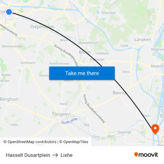 Hasselt Dusart Square to Lixhe map