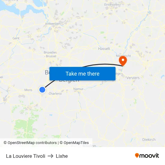 La Louviere Tivoli to Lixhe map