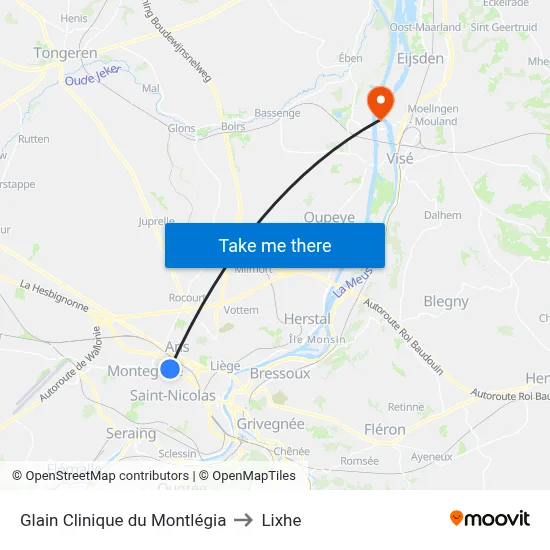 Glain Montlégia Clinic to Lixhe map