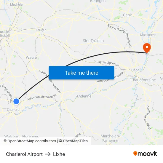 Charleroi Airport to Lixhe map
