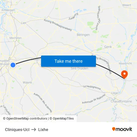 UCL Clinics to Lixhe map