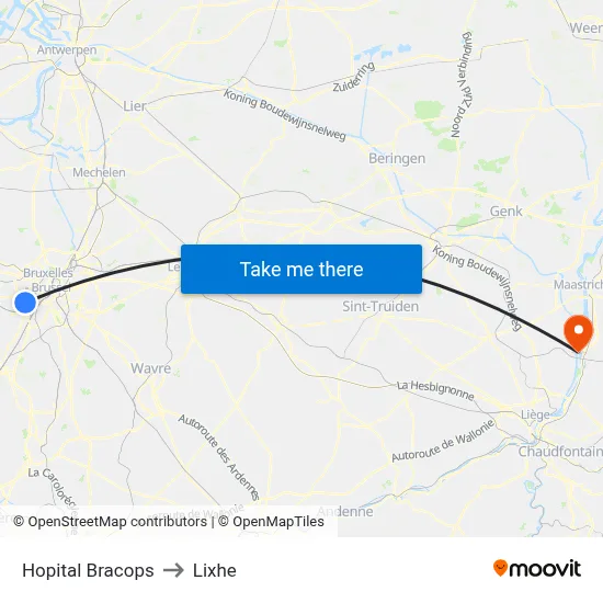 Bracops Hospital to Lixhe map