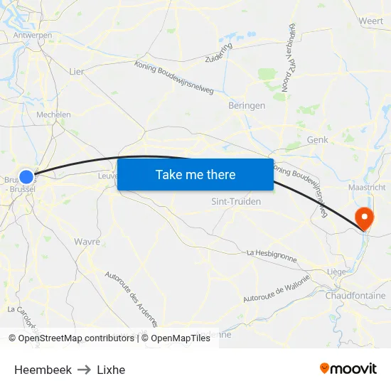 Heembeek to Lixhe map