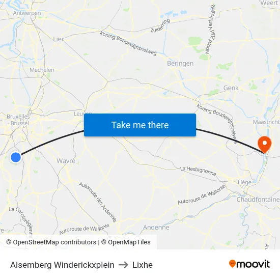 Alsemberg Winderickx Square to Lixhe map