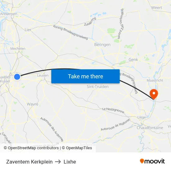 Zaventem Church Square to Lixhe map